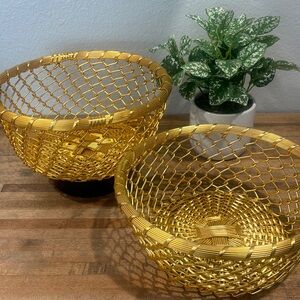 MCM ~ Gold Decorative Woven Metal Bowl Set - Vintage